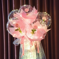 Bouquet de Roses Lumineuses Saint-Valentin, Ballon Bobo LED Lumineux pour Cadeau, Ballon Bulle LED Brillant dans le Noir