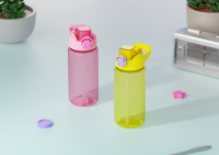Bouteille d'eau portable en plastique pour enfants avec paille, motif dessin animé mignon, sangle et poignée, personnalisable avec logo, pour la maternelle et l'école primaire