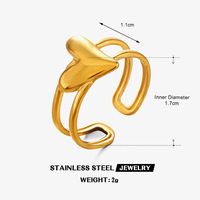Mode Eropa dan Amerika Gaya Sederhana Populer Cincin Terbuka Berbentuk Hati untuk Pemakaian Sehari-hari dan Kencan Bahan Stainless Steel Berbentuk Hati