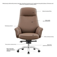 Chaise de bureau exécutive en cuir véritable avec base ergonomique en aluminium pour une utilisation confortable sur une longue durée, idéale pour l'école, la maison, le bureau et l'atelier
