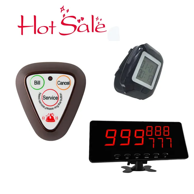 Wireless restaurant table service call button with watch pager