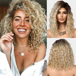 Nouveau produit d'<span class=keywords><strong>Amazon</strong></span>, une petite perruque de soie à haute température de vague d'eau de cheveux bouclés courts de cheveux bruns de côté raie pour européenne et amère - Product Image 1