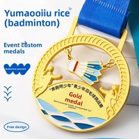 Médailles de tournoi de badminton sur mesure, trophées en métal plaqué or électrolytique, badges d'événements sportifs imprimés en couleur