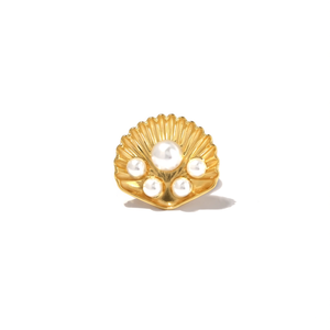แหวนแฟชั่นรูปเปลือกหอย ชุบทอง ประดับมุก วัสดุสแตนเลส 316L ดีไซน์รักษ์โลก - Product Image 2