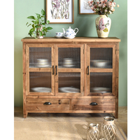Meuble console de rangement Accent Antique Farmhouse, panneau massif, pour entrée/hôtel, salon/cuisine/salle à manger, 2 tiroirs, portes vitrées