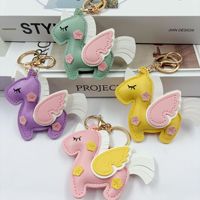Nouveau porte-clés licorne cousu main double face multi-couches, pendentif de sac Kawaii en cuir PU, porte-clés poney ailes de cheval volant