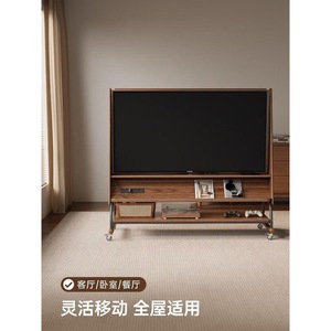 Mueble de TV móvil de madera maciza, color nogal, soporte de suelo con almacenamiento para sala de estar, apartamento pequeño, diseño moderno minimalista - Product Image 2