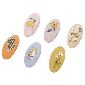 Hot selling Retro pastoral styles oval cute kids fabric hairpins inwrought flower snap hair clips for baby girls