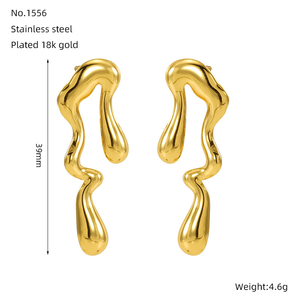 ต่างหูทรงหยดน้ำแบบหลอมเหลว |   ต่างหูแบบติดหูสแตนเลสสตีลเคลือบทอง 18K PVD ดีไซน์เรียบหรู |   เครื่องประดับโลหะเหลวสุดพิเศษสำหรับผู้หญิง - Product Image 2