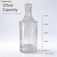 Bouteille à liqueur en verre transparent à nervures verticales de 375 ml, vide, pour spiritueux, whisky, avec filetage à vis, logo personnalisé