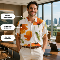 Chemise à manches courtes en lin/coton pour homme, à motifs floraux, respirante, boutonnée, décontractée, pour les vacances