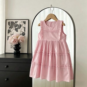 Vestito per Bambina 2026 Estivo Rosa Marrone Scuro con Volant Senza Maniche - Product Image 1