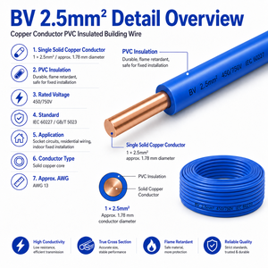 Cavo Elettrico in Rame Puro Isolato in PVC 450/750V BV 1.5 mm² 2.5 mm² 4 mm² 6 mm² per Impianti Elettrici Domestici - Product Image 2