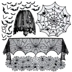 DAMAI Halloween tavolo Horror decorazione pizzo nero tela ragno decorazioni per feste a tema Halloween