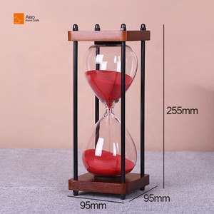 Lớn cổ điển Kính hẹn giờ 60 90 phút cát đỏ bằng gỗ kim loại đồng hồ cát trang trí chai trong suốt cát kính đồng hồ cát - Product Image 4