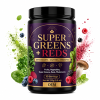 Poudre de Super Aliments Verts et Rouges OEM Marque Privée – Complément de Fruits, Légumes et Champignons, Antioxydants, Prébiotiques, Enzymes Digestives