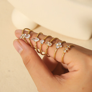 ชุดแหวนแฟชั่นประดับเพชรซิร์คอน ดีไซน์เปิด สำหรับผู้หญิง ของขวัญเครื่องประดับรูปทรงดอกไม้เรขาคณิต ทอง 18K สแตนเลสสตีล - Product Image 2