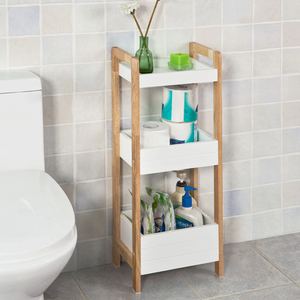 <strong>Wood</strong> Storage Cart Mobile Narrow Small <strong>Shelf</strong> Organizer Storage Utility Cart Rack For Kitchen Bathroom <strong>3</strong> <strong>Tier</strong> Shelving Unit - Product Image 2