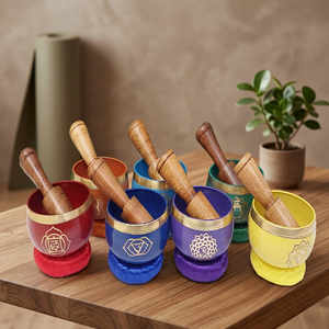 Juego de 7 Cuencos Tibetanos de Cristal de Colores para Sanación de Chakras, Reiki, Hechos a Mano y Grabados, Decoración Budista para el Hogar - Product Image 3