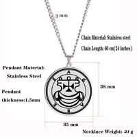 Collier pendentif en acier inoxydable avec sceau de démon Asmoday, sceau des origines, clé de Salomon, goétie, amulette, talisman, couleur acier