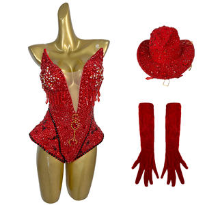 Conjunto de Body Sexy con Pedrería, Sombrero y Guantes para Festival, Traje de Espectáculo para Mujer, <span class=keywords><strong>Disfraz</strong></span> de Cantante, Bailarina, Carnaval, <span class=keywords><strong>Fiesta</strong></span> - Product Image 4