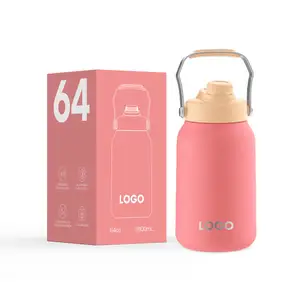 Eco-friendly Vacuum Insulated Custom LOGO Big Capacity Colorful Stainless Steel Water Bottle 64OZ Water Jug