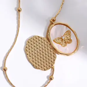 Vintage Butterfly Shell Photo Frame Necklace Fashion 18K Gold Plated Protect Color Open Close Album Necklace Women Jewelry