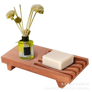 Wooden Soap <b>Dish</b> Rectangular Self Drain Minimalist Bathroom Storage <b>Rack</b> Brown Black - Product Image 2