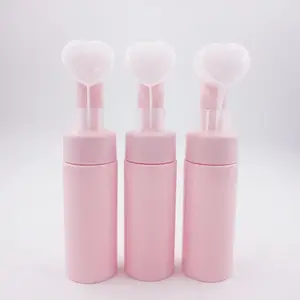 Flacone per lavaggio viso 100ml dispenser di sapone da 150ml per bottiglia di schiuma di plastica personalizzata rosa 100ml con pennello a forma di cuore