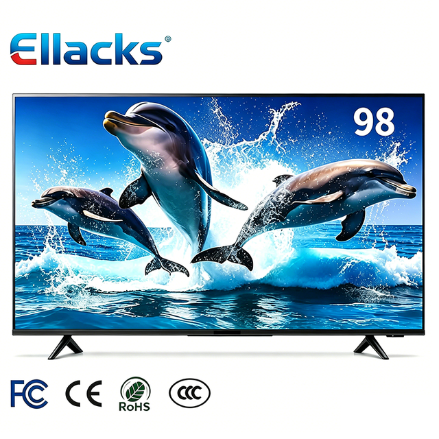 Ellacks Ultra 98 Inch Frameless 4K WIFI Smart TV UHD LED QLED WebOS Google Android CE CB Certified Home Streaming Gaming