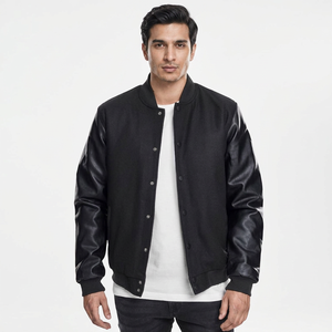 Custom Cool Black <b>White</b> Retro Style Fleece Winter Varsity <b>Jackets</b> Baseball Bomber Leather Varsity <b>Jacket</b> for <b>man</b> - Product Image 1
