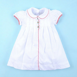 Robe smockée pour enfants Babeeni, à manches longues, motif 3D, 100% coton, imprimé A-Line, avec des feuilles de Noël blanches, fabrication OEM ODM - Product Image 1