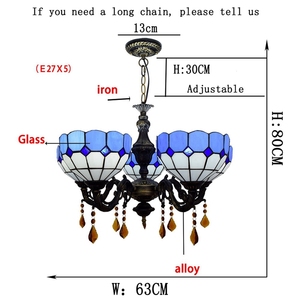 Tiffany Baroque Style Chandelier Light Blue Stained <strong>Glass</strong> <strong>LampShade</strong> 5 Lights <strong>Pendant</strong> Light for Living Room Bedroom Hotel - Product Image 4