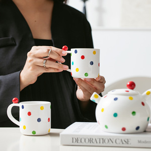 Modern Colorful Polka Dot Ceramic Tea <b>Set</b> One <b>Teapot</b> and Two Cups Porcelain Tea <b>Set</b> - Product Image 5