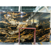 Dalles de granit naturel noir véritable avec matrice dorée en titane, granit Magma Gold pour plan de travail