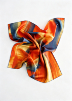 Foulard carré vintage abstrait rouge et bleu à motifs de pincettes, texture satinée, pour femme, foulard décoratif, bandana tendance