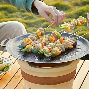 Piastra BBQ Antiaderente Stile Coreano, Griglia Girasole a Doppio Lato con Manici per Campeggio, Compatibile con Fornelli a Induzione e Gas - Product Image 2