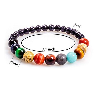 Pulsera de 7 Chakras con <span class=keywords><strong>Piedras</strong></span> Naturales de 8mm, Cuentas de Chakra de 6mm, Pulsera Elástica de Piedra Arenisca Azul, Pulsera de Gemas con Energía Curativa para Yoga - Product Image 1
