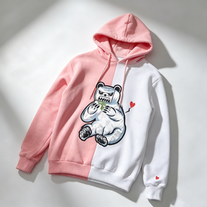 Sudadera con Capucha Color Block Rosa y <span class=keywords><strong>Blanco</strong></span> para Hombre y Mujer, con Gráfico de Oso Polar y Corazón, Estilo Urbano Informal, Sudadera de Forro Polar, Diseño Personalizado - Product Image 3