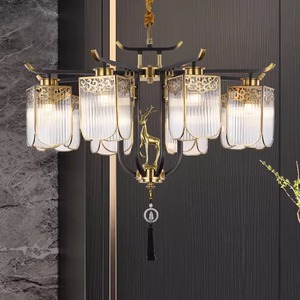 โคมไฟระย้าทองแดงสไตล์จีนใหม่ ดีไซน์หรูหรา สร้างสรรค์ พร้อมไฟ LED ปรับระดับความสูงได้ ถนอมสายตา เหมาะสำหรับห้องนั่งเล่น - Product Image 2