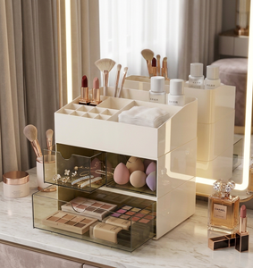 XinHang Bulk Supply Retractable Drawer Makeup <strong>Storage</strong> Box Plastic Skincare Display Desk Organizer <strong>Chest</strong> <strong>With</strong> Brush <strong>Storage</strong> Tray - Product Image 2