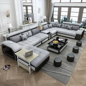 Comfortable U Shape Fabric Sectional Living Room Sofa Royal Sofa Set 7 Seater Living Room Furniture Designs