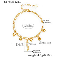 Bracelet en acier inoxydable double couche avec pendentif cœur pour femme, couleur or, bijoux de mode DIY en gros