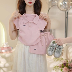 Girls' Yellow Polo Top Shorts Set Cotton Oxford Solid Color Summer Casual Two Piece Outfit - Product Image 3