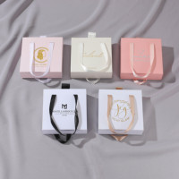 Boîte de Rangement à Bijoux Bracelet Collier Boucles d'Oreilles Étui Poignée Satin Carré Carton Papier Cadeau Coulissant Marron Emballage