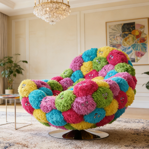 Fauteuil pivotant en forme de baril, multicolore et vibrant, avec revêtement en fourrure, idéal comme accessoire de photographie esthétique, pour l'aménagement de <span class=keywords><strong>boutique</strong></span> ou comme canapé lounge original. - Product Image 3