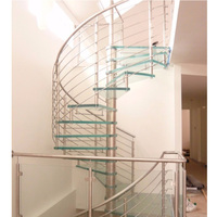 Escalier droit moderne Prima avec colonne centrale en acier inoxydable, marches en verre, écologique et durable pour villa, intérieur de luxe