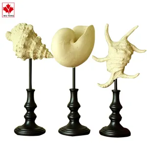 Resin Nautical Style Statue Hand Decor Crafts 3pcs Conch Sculpture Decor