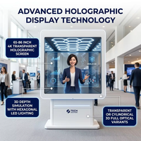Kiosco Holográfico Digital con IA, Pantalla Transparente 4K, Recepcionista Virtual Interactivo para Centros Comerciales, Hoteles, Aeropuertos y Exposiciones