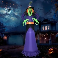 Decorazione gonfiabile di Halloween a forma di strega alta 3 metri con luci LED, per feste in giardino.